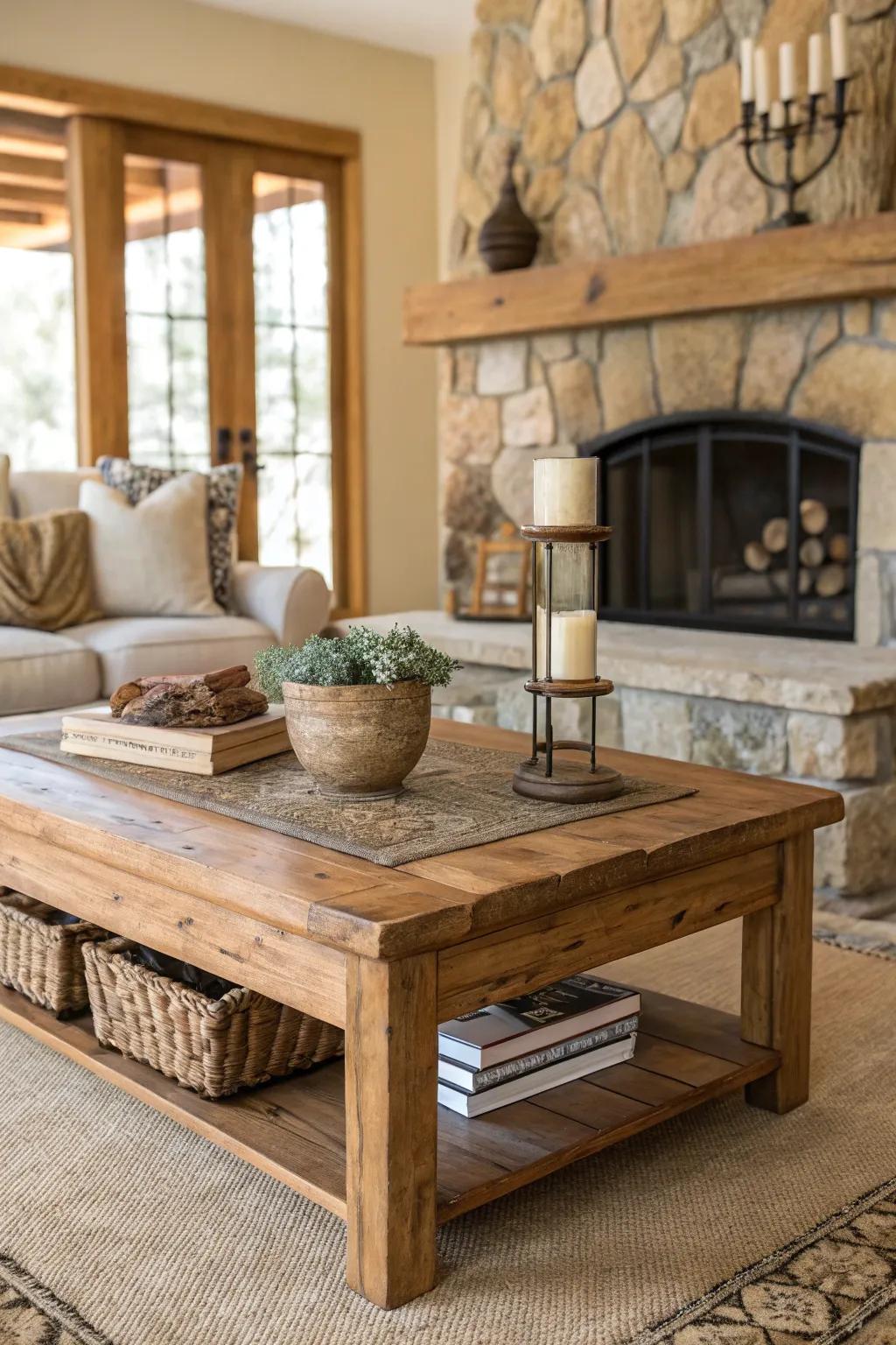 Organic textures add warmth and depth to this cozy living room.