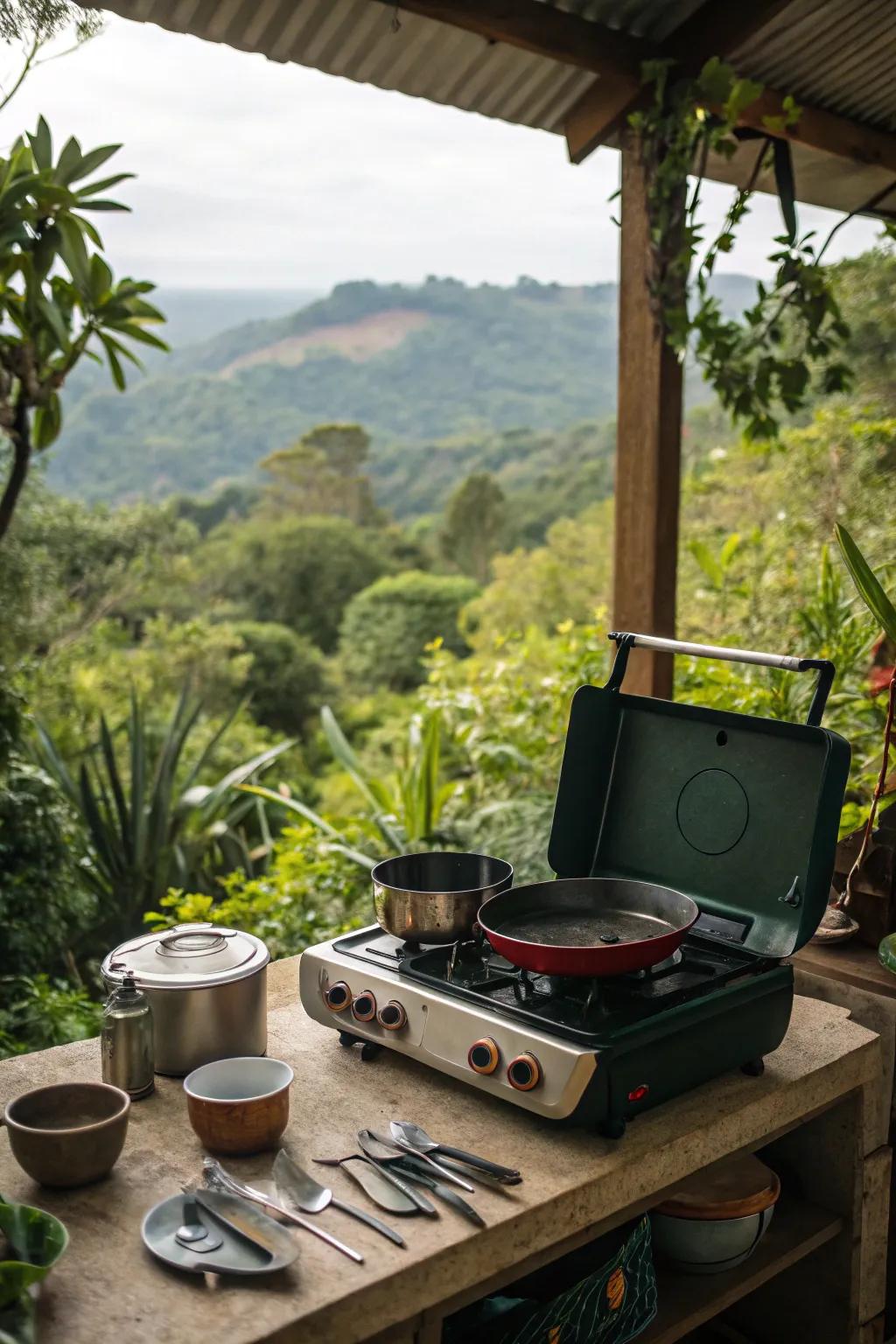 Compact propane stoves offer adaptable cooking options off the grid.