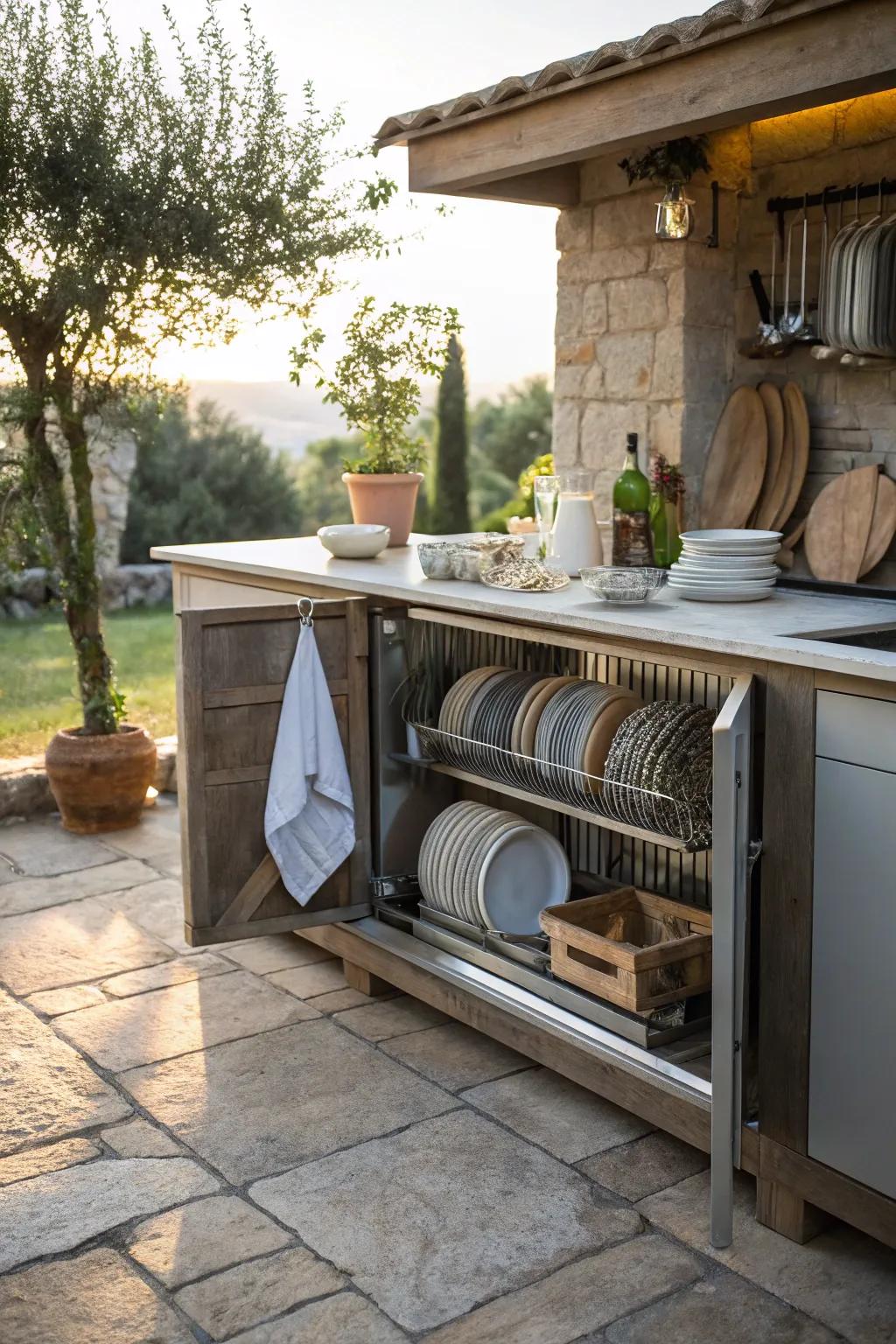 Dish-drying cabinets combine storage with efficient air-drying.