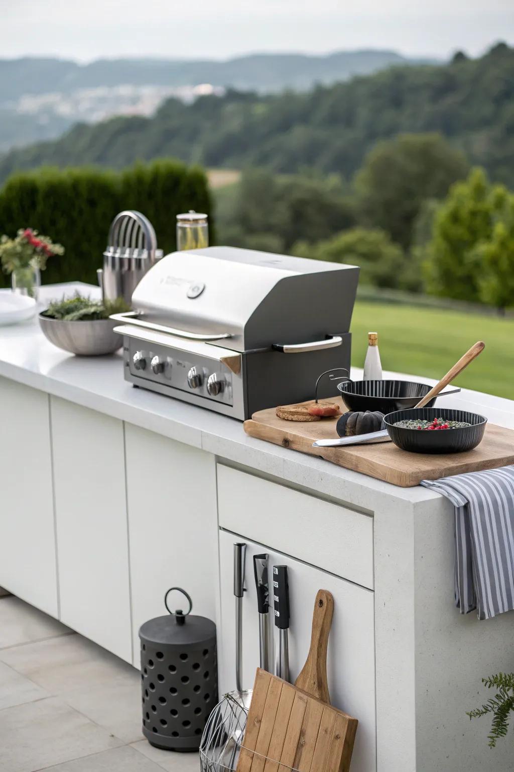 Minimalist outdoor kitchens focus on simplicity and functionality.