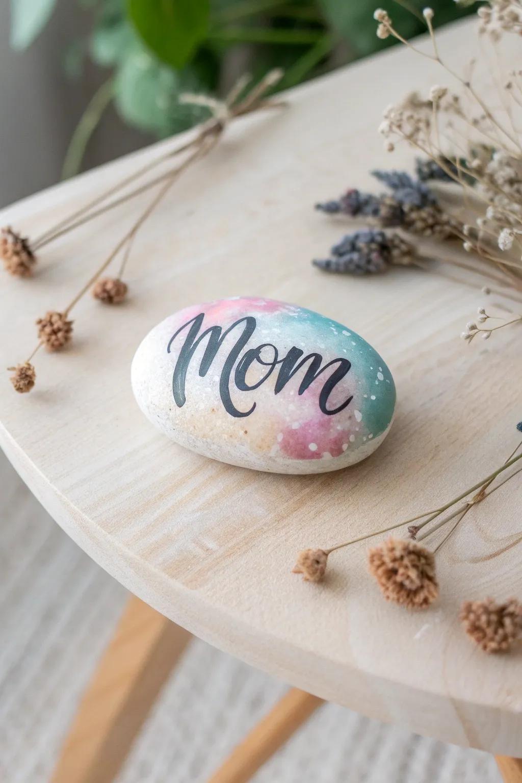 Celebrate Mother's Day with a simple yet personalized rock painting featuring your mom's name or nickname.