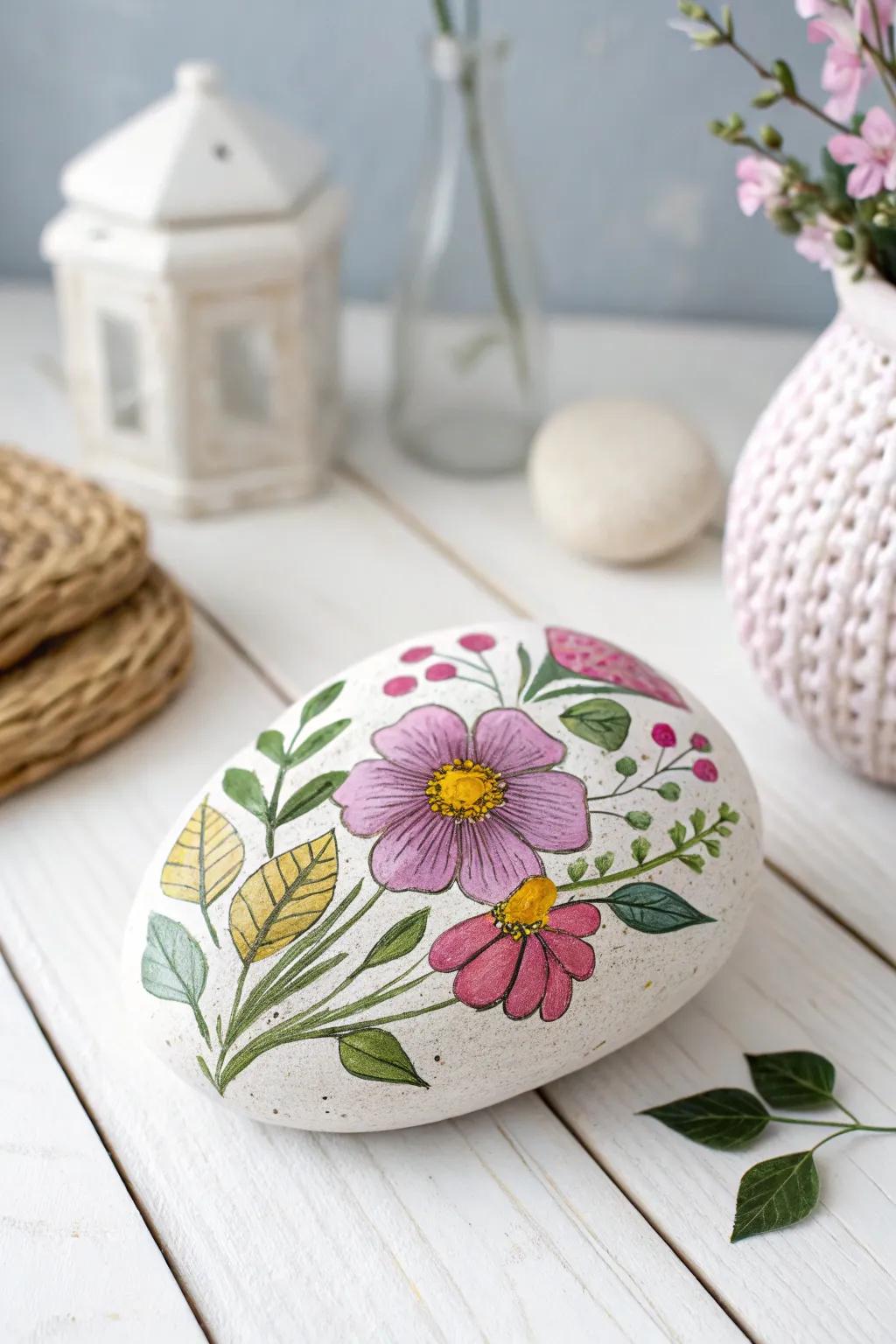 Bring nature's beauty indoors with floral rock paintings that celebrate Mother's Day.
