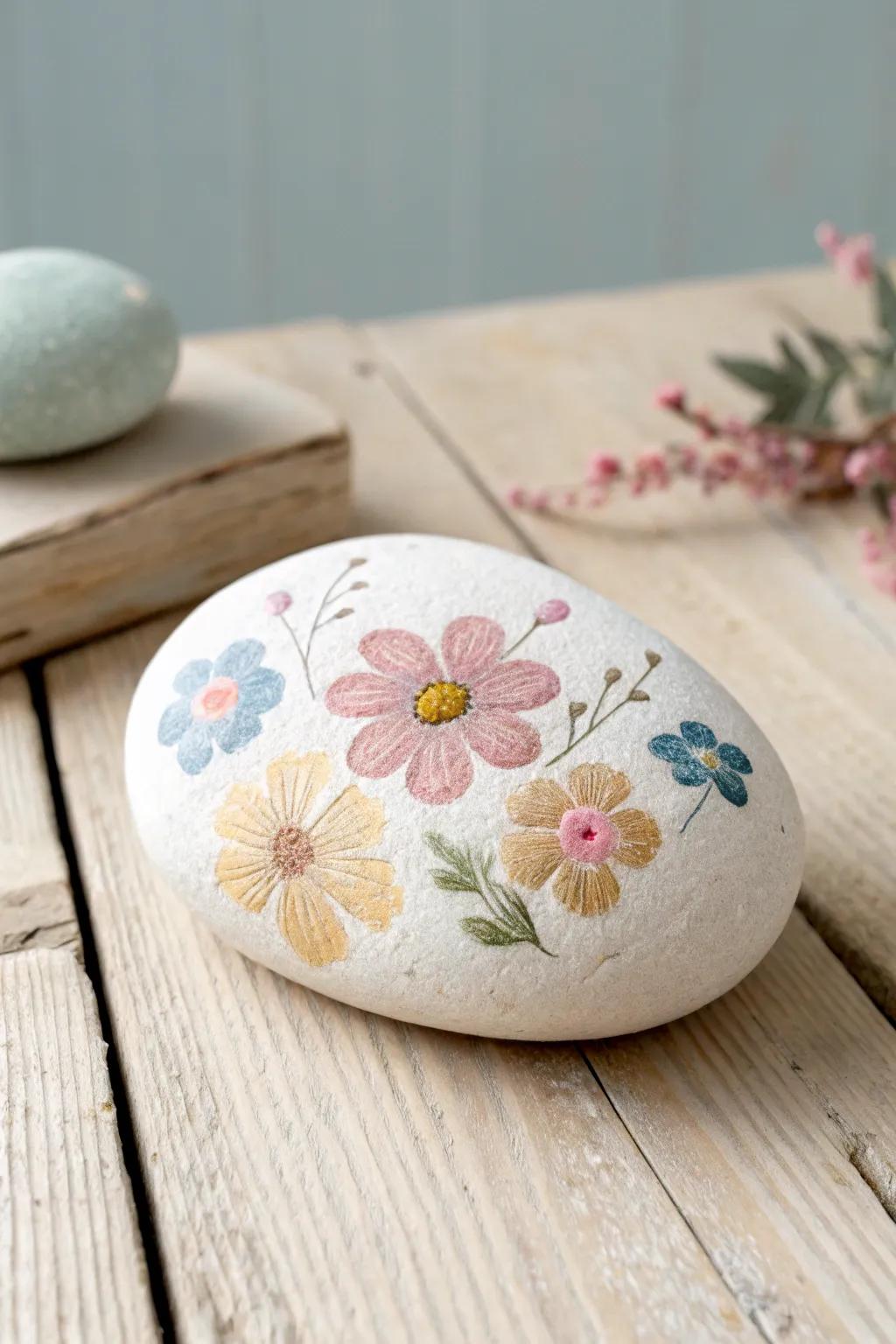 Create charming fingerprint flower designs on rocks-a perfect heartfelt gift involving the whole family.