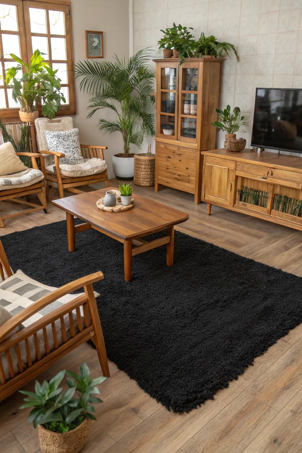 Natural fiber black rugs bring warmth and eco-friendly style to interiors.