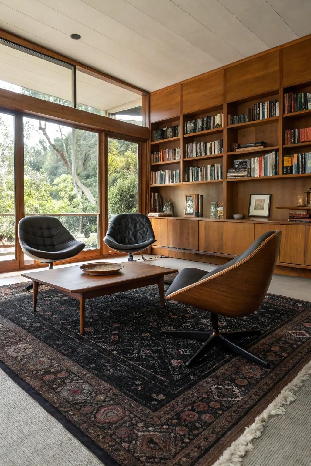 Vintage black rugs add timeless charm and blend classic with modern decor.