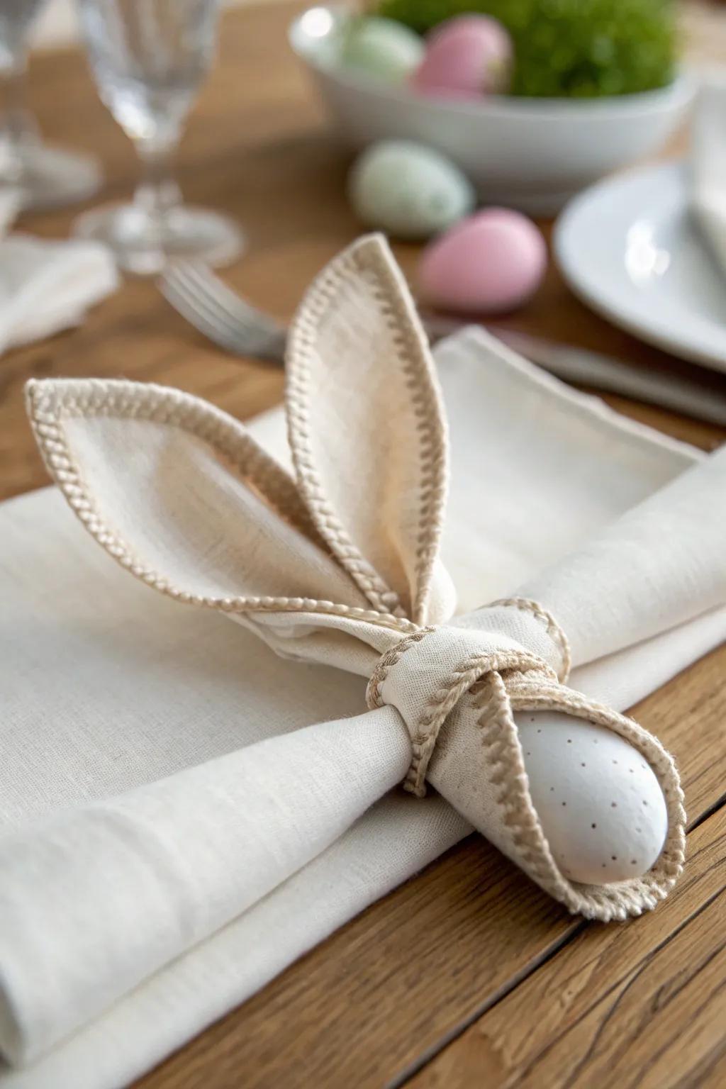 Add a fun and elegant touch to your Easter table with handmade bunny ear napkin rings.