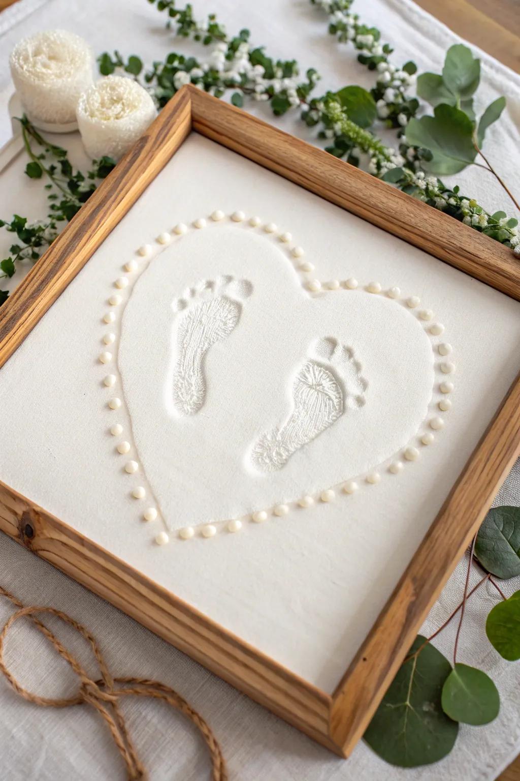 Heart-shaped baby footprints symbolizing love and joy.