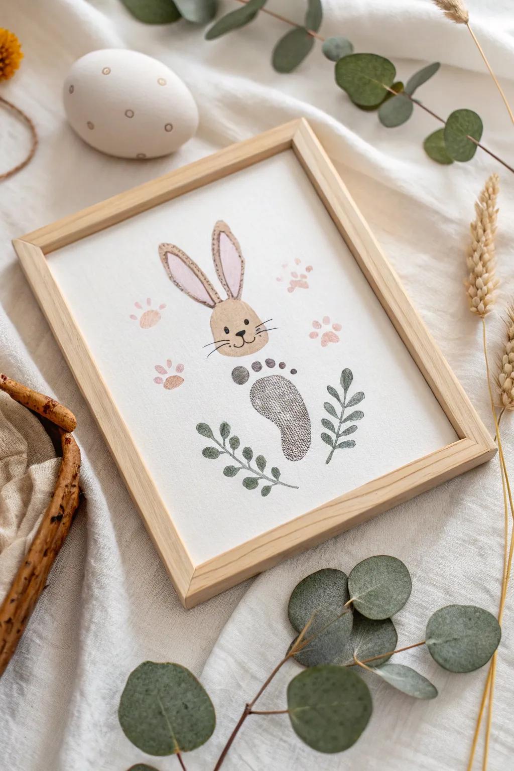 Whimsical Easter bunny footprint art adding charm to your home.