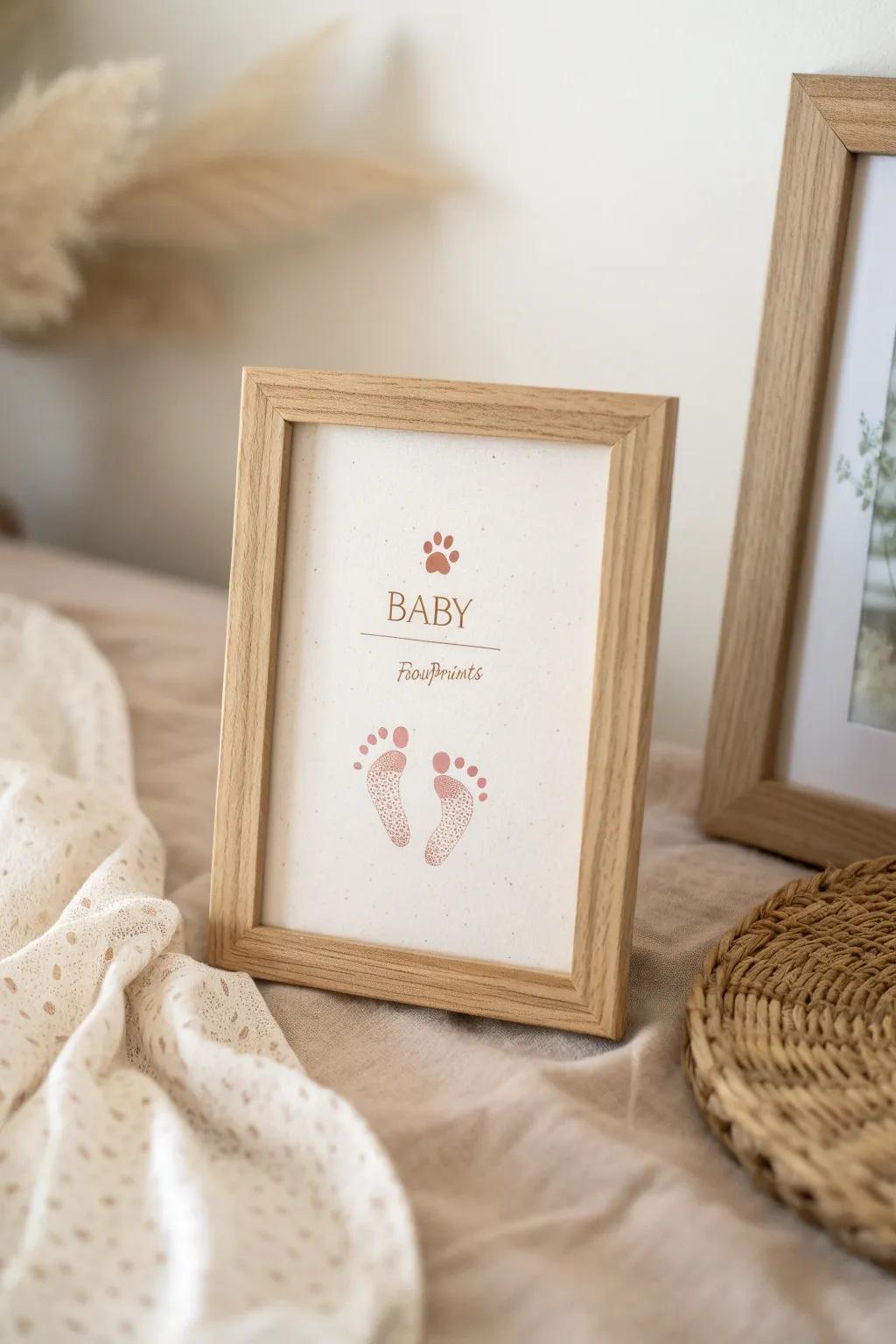 Timeless framed baby footprints with personalized details.