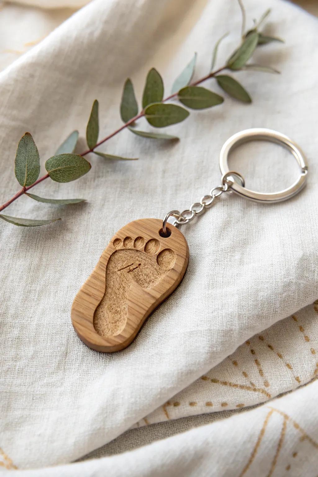Artisanal baby footprint keychain to carry love everywhere.