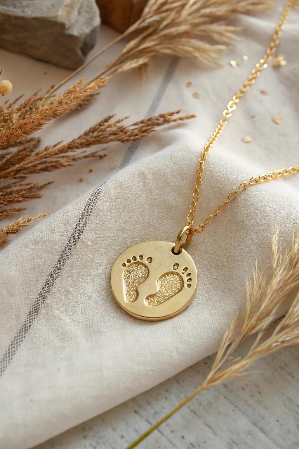 Elegant footprint pendant jewelry symbolizing love and connection.