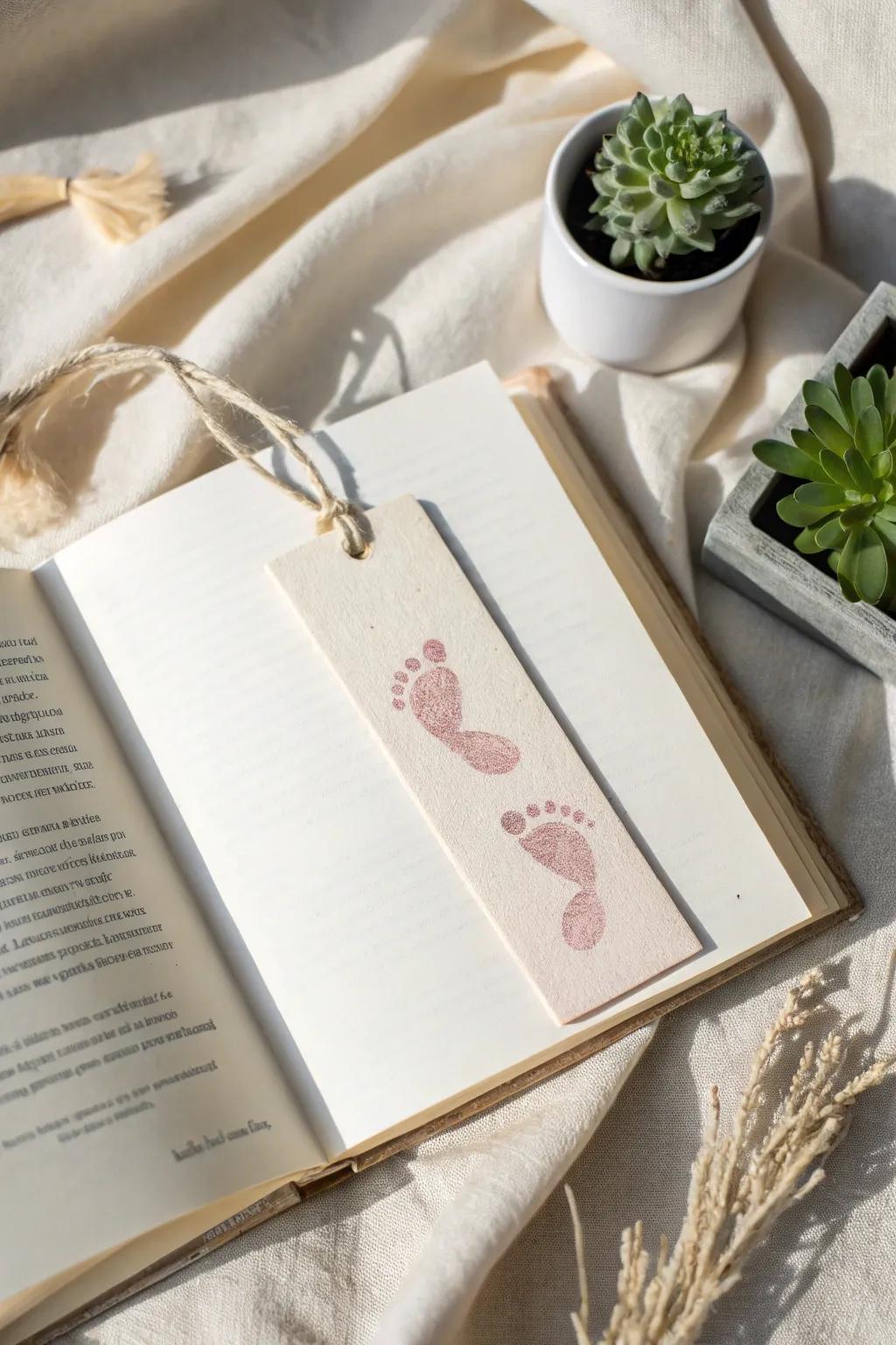 Minimalist footprint bookmark blending love and simplicity.