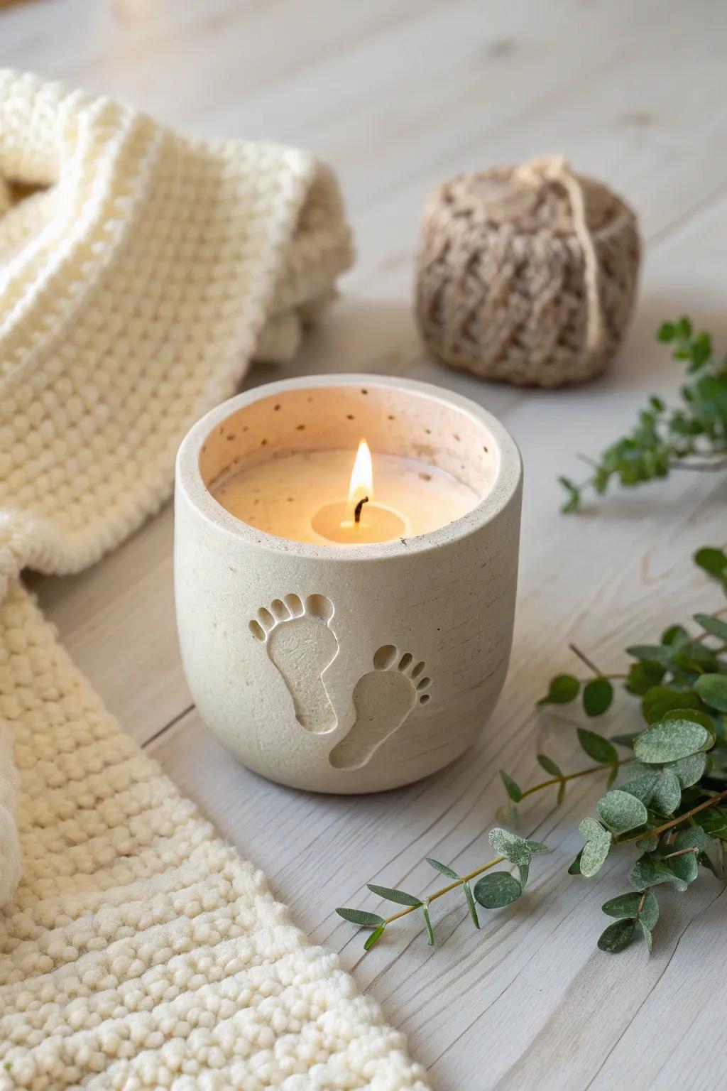 Scandinavian-inspired footprint candle holders radiating warmth and memories.
