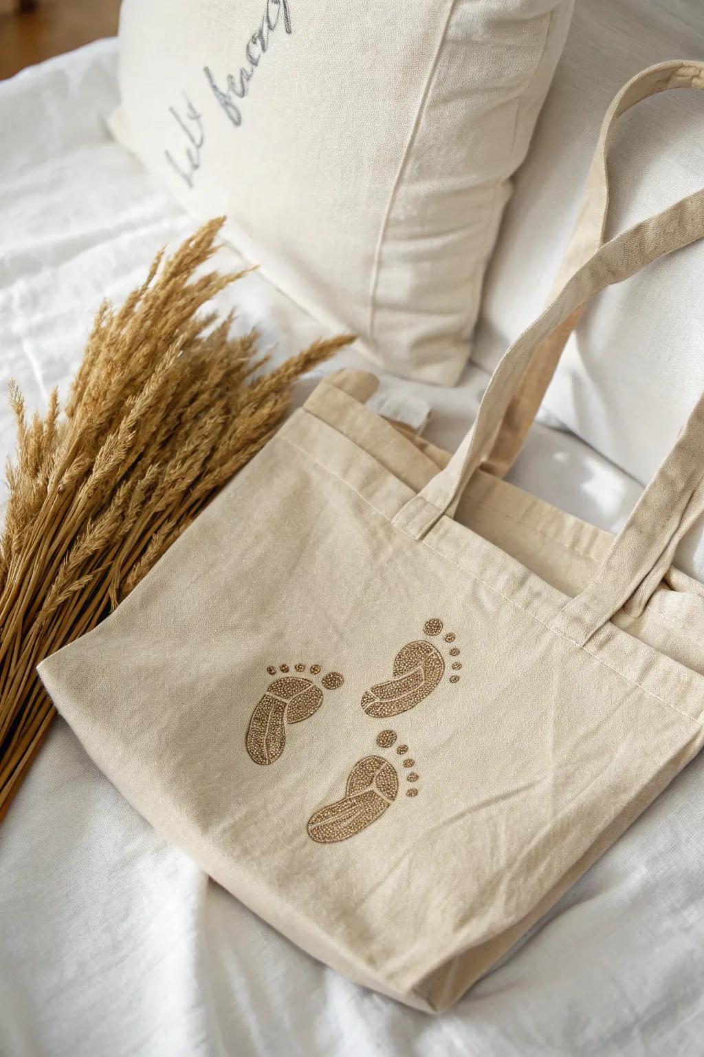 Stylish and sustainable footprint tote bags carrying precious memories.