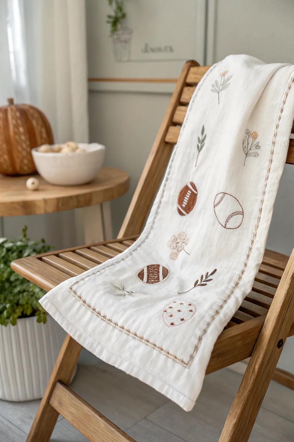 Celebrate sports passion with playful embroidered motifs.