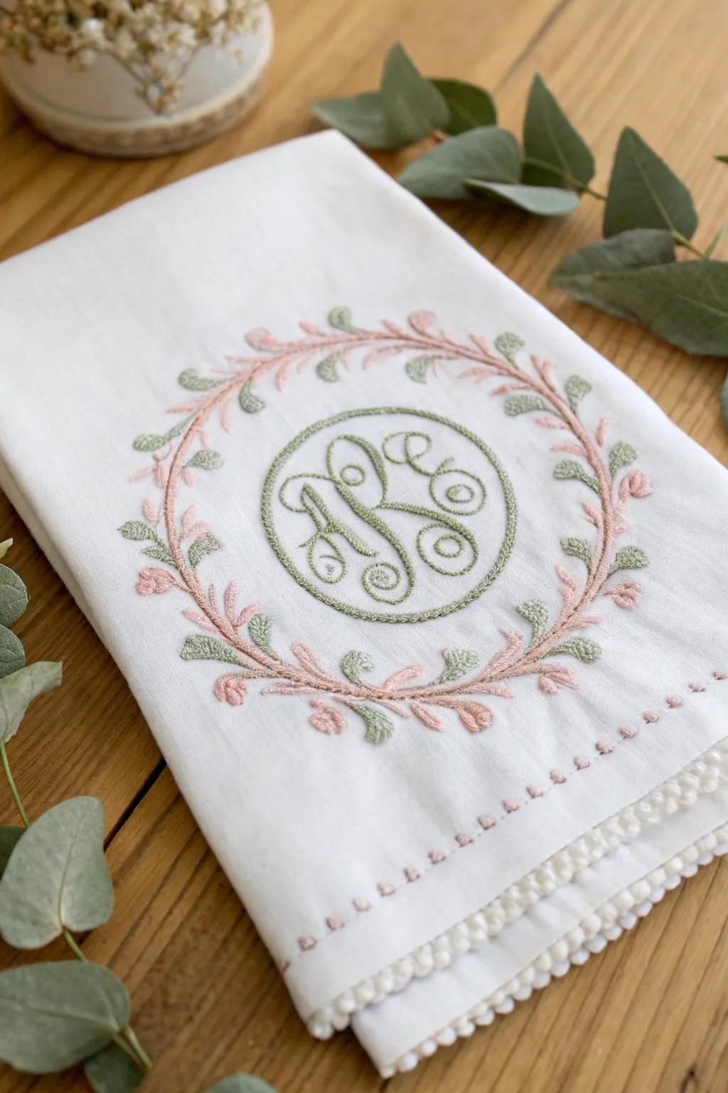 Sophisticated monogram embroidery adds timeless elegance.