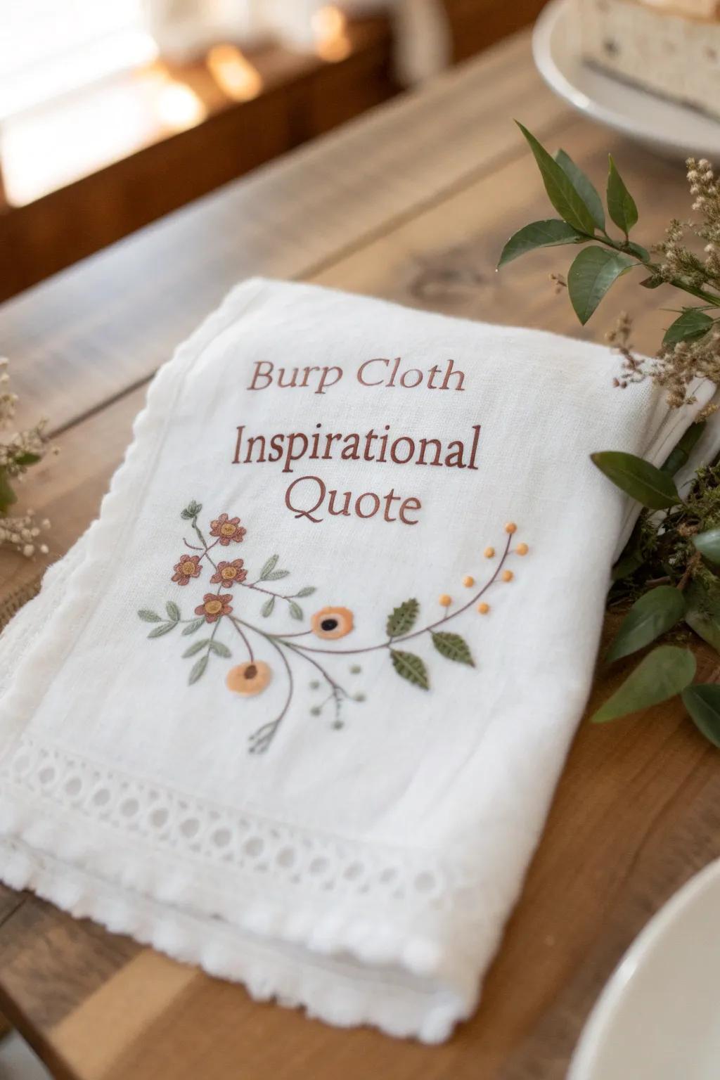 Elegant embroidery featuring heartfelt quotes for baby essentials.