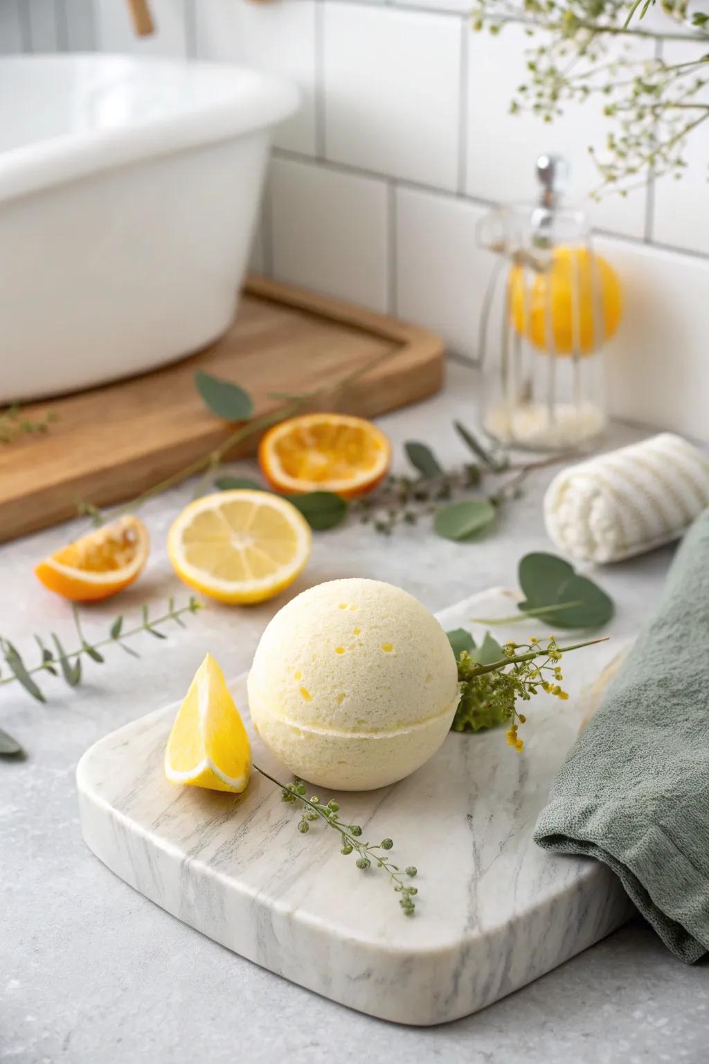 Refresh your senses with citrus-infused bath bombs that brighten your bathing ritual.