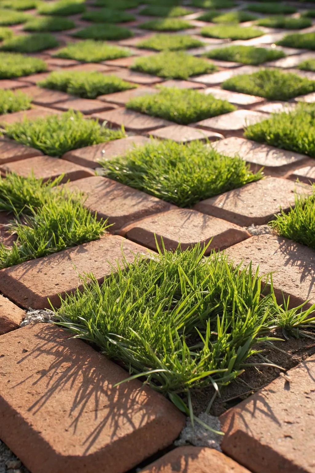 Grass pavers blend greenery with parking functionality for an eco-conscious design.