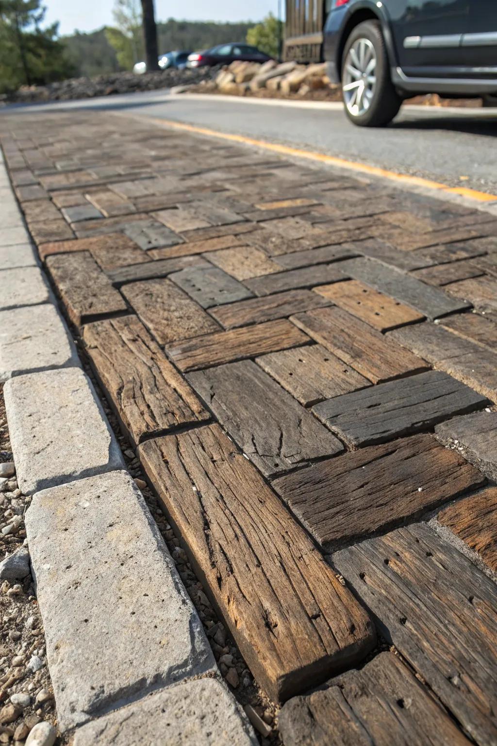 Railroad ties add rustic charm and sturdy support to your parking area.