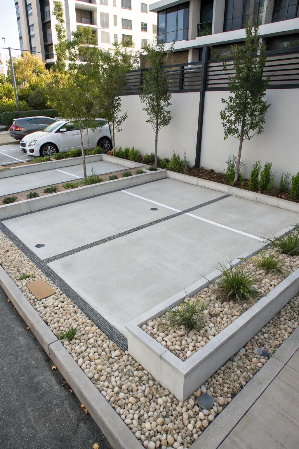 Minimalist parking pads maximize small spaces with efficient design.