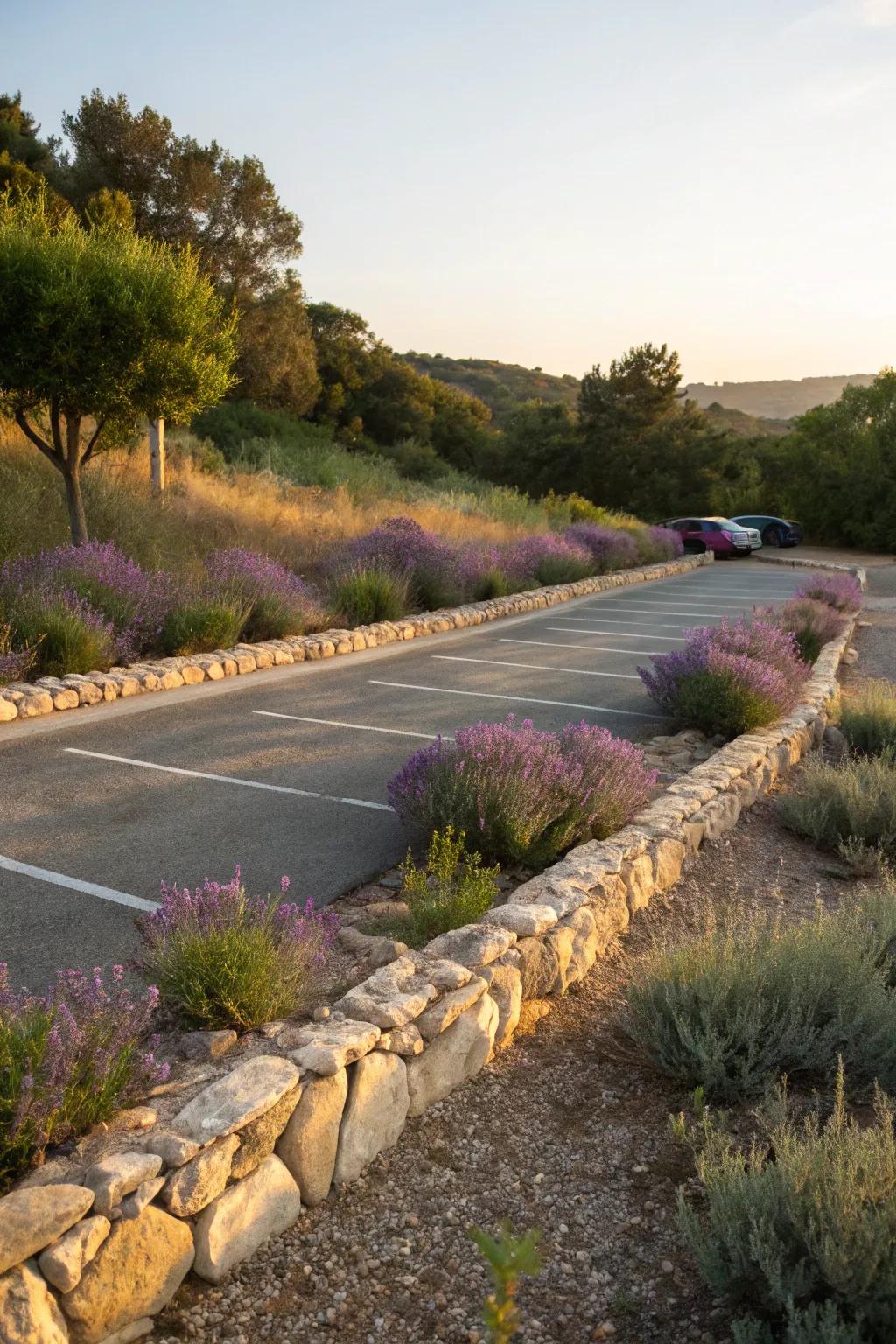 Incorporate native plants to blend your parking pad with the natural environment.