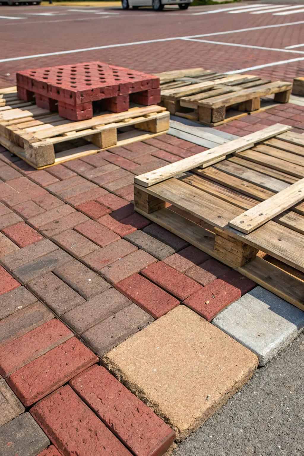 Recycled bricks and pallets add character and sustainability to parking pads.