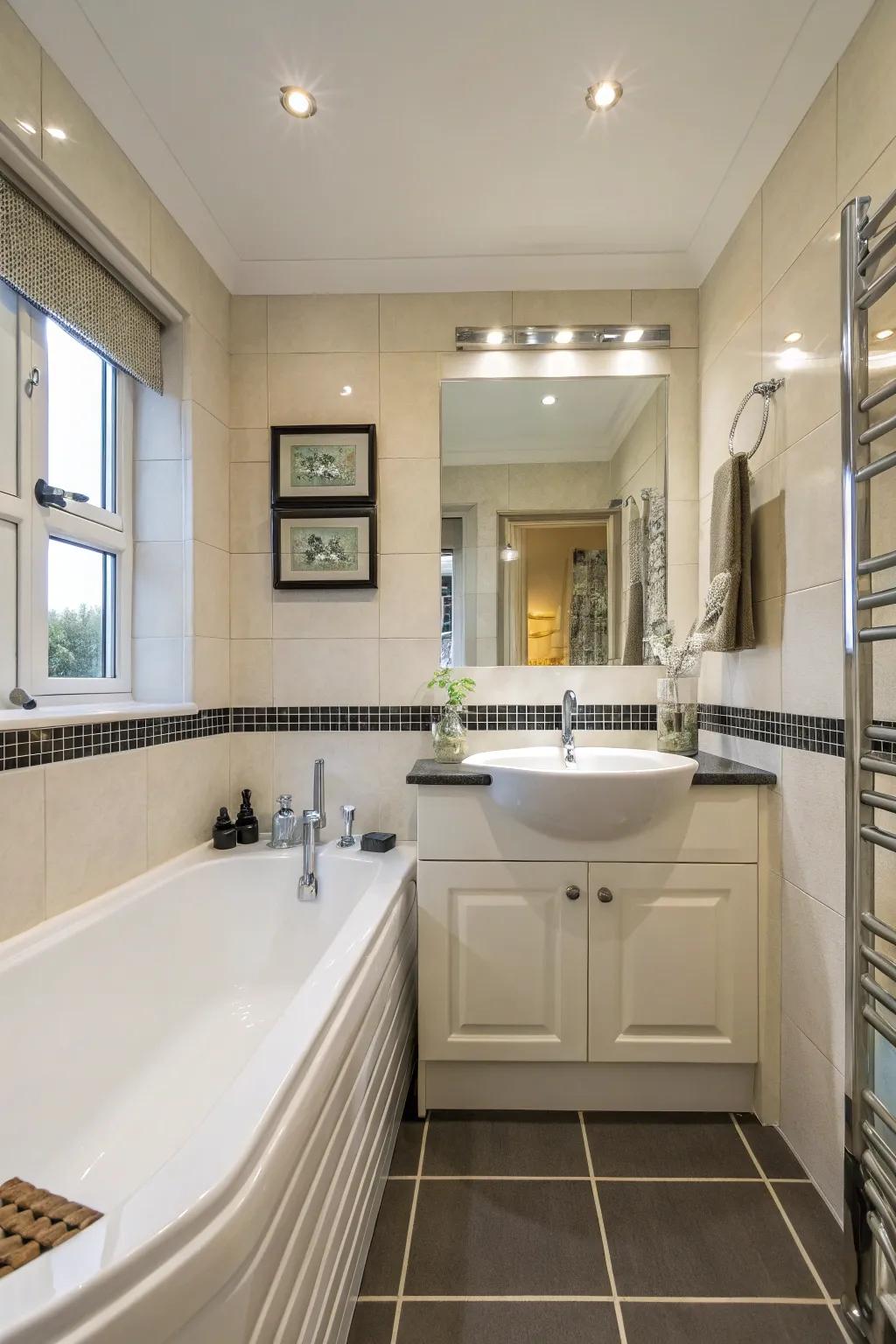 Clever designs maximize space in small bathrooms.