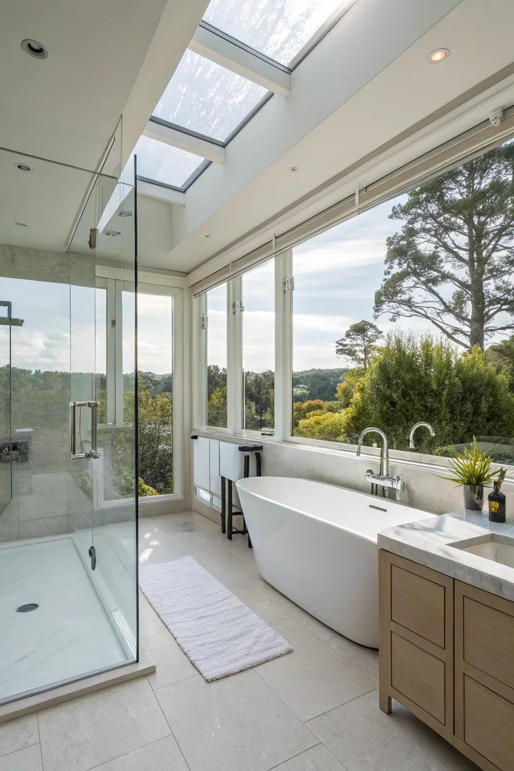 Seamless glass creates a modern, airy feel.