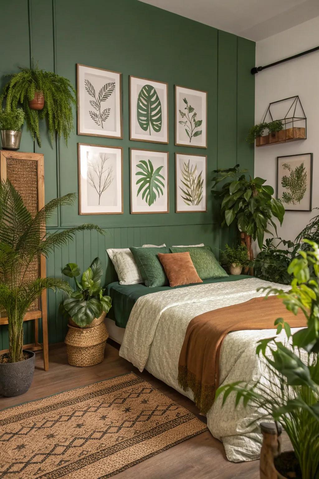 Nature-inspired decor with plants and botanical art