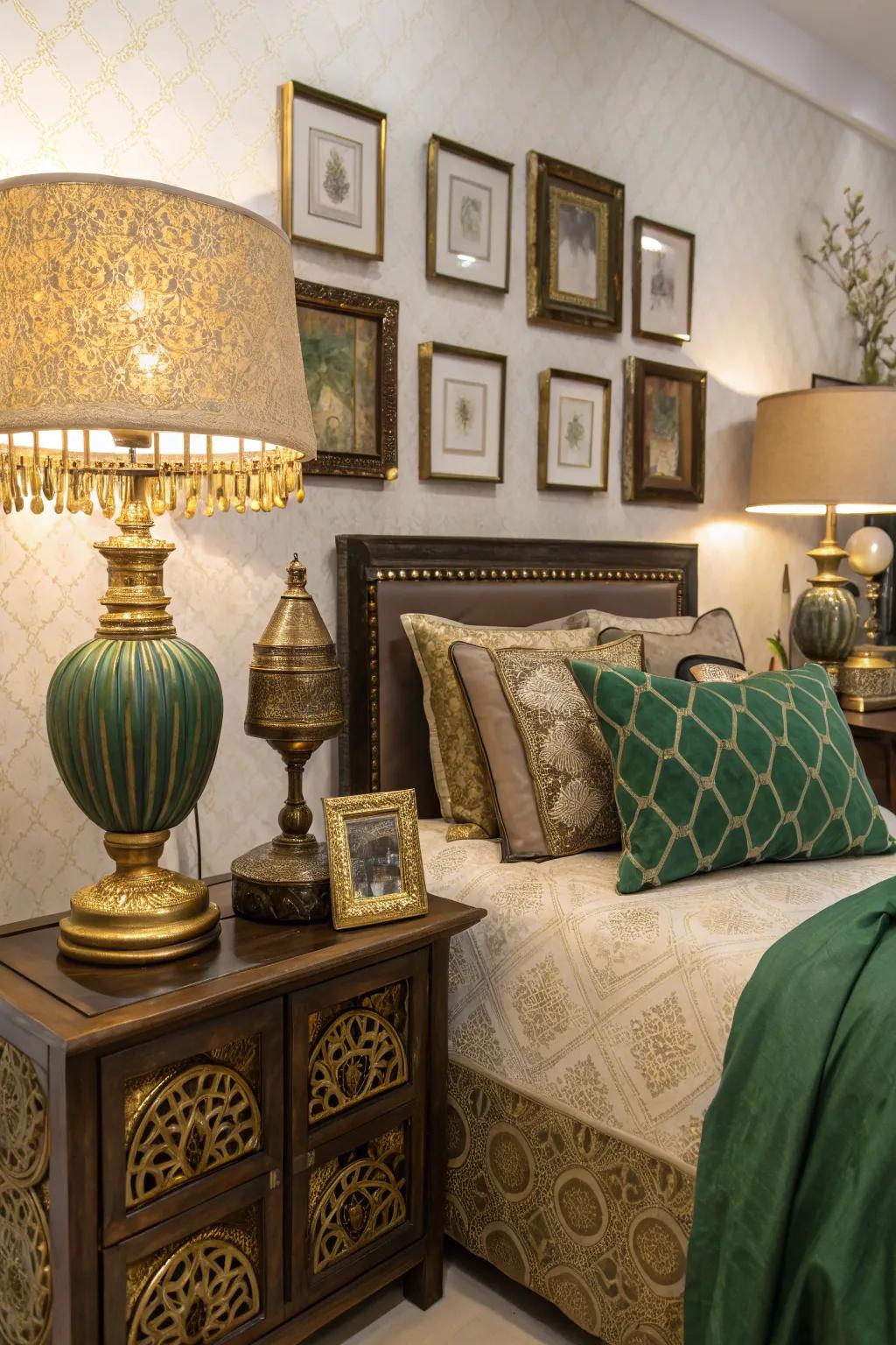 Metallic accents adding elegance to bedroom