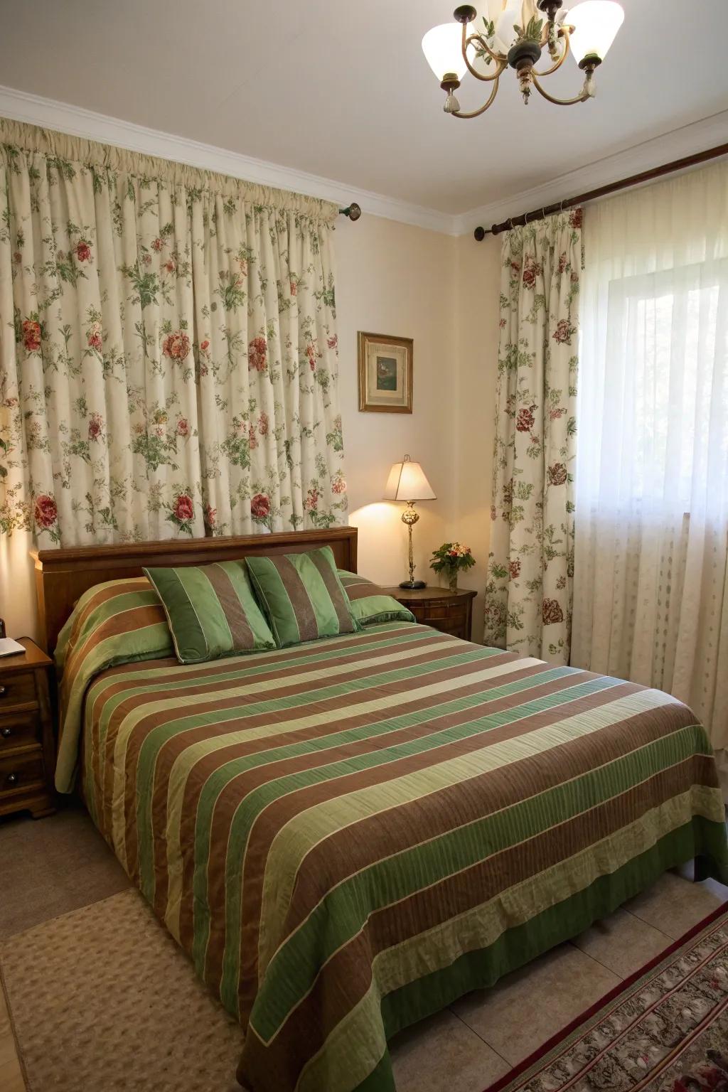 Patterned textiles adding character to bedroom