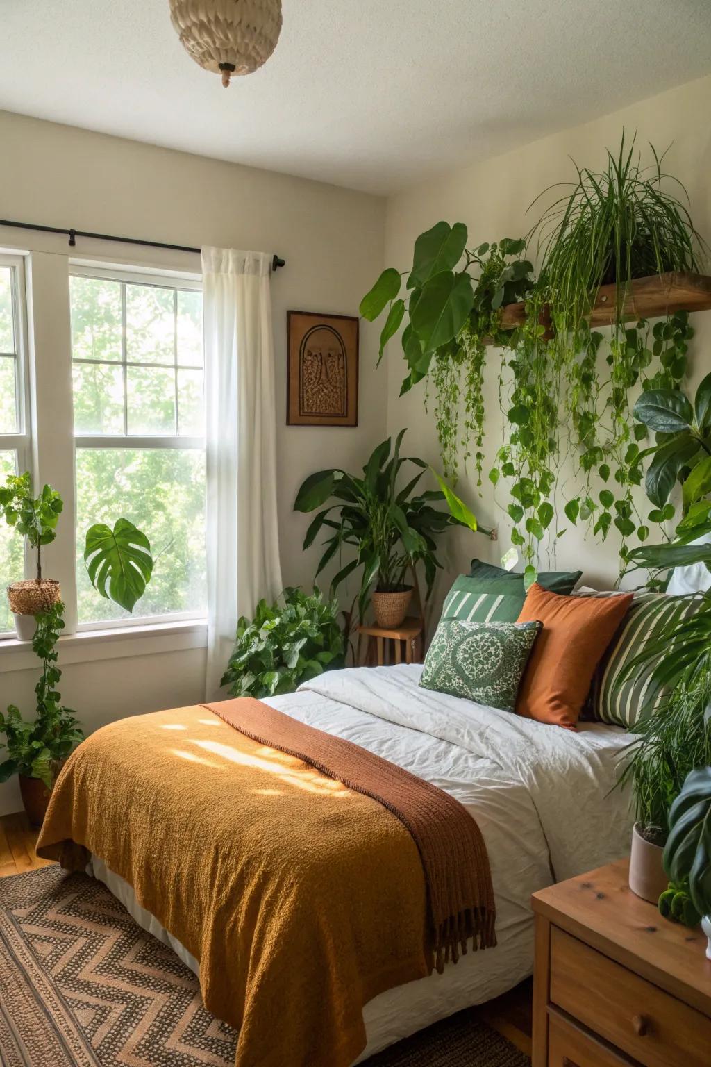 Indoor plants bringing life and freshness to bedroom