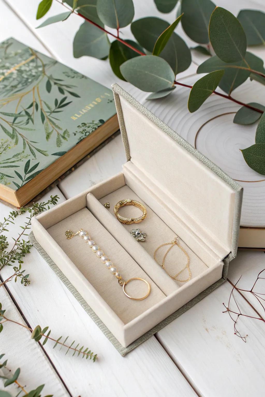 Creative jewelry storage disguised as a hollowed-out book, perfect for secret keepsakes.