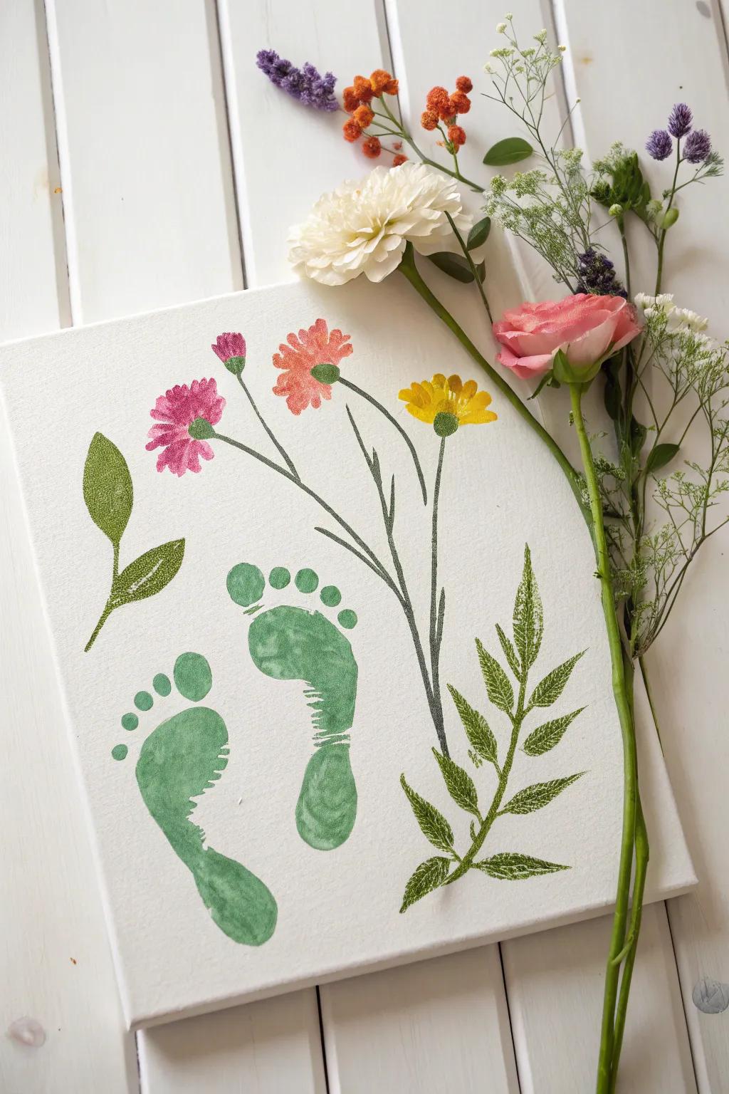 Delightful footprint flowers capturing the purity and innocence of childhood.