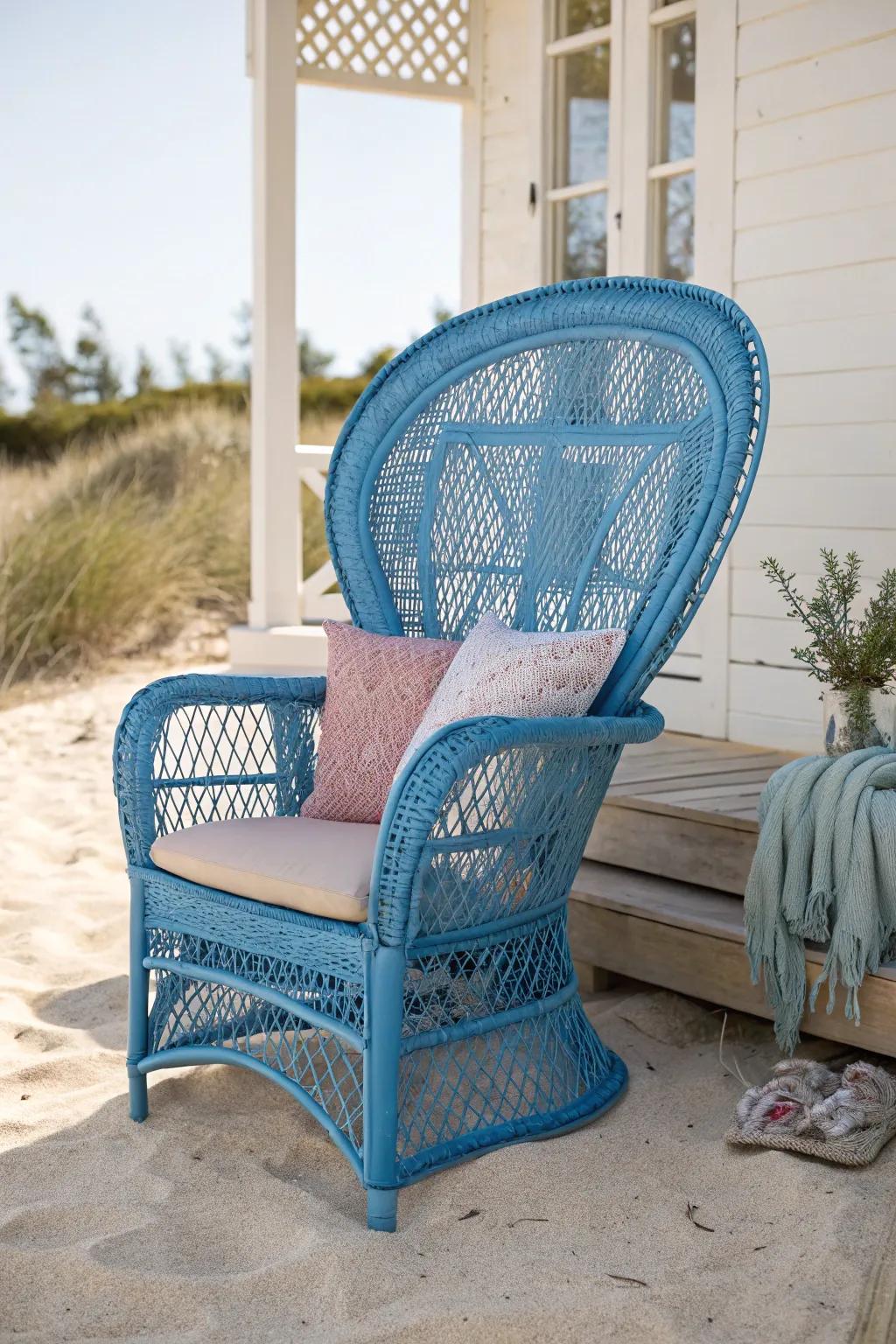Bright blue wicker furniture evoking a refreshing coastal atmosphere.