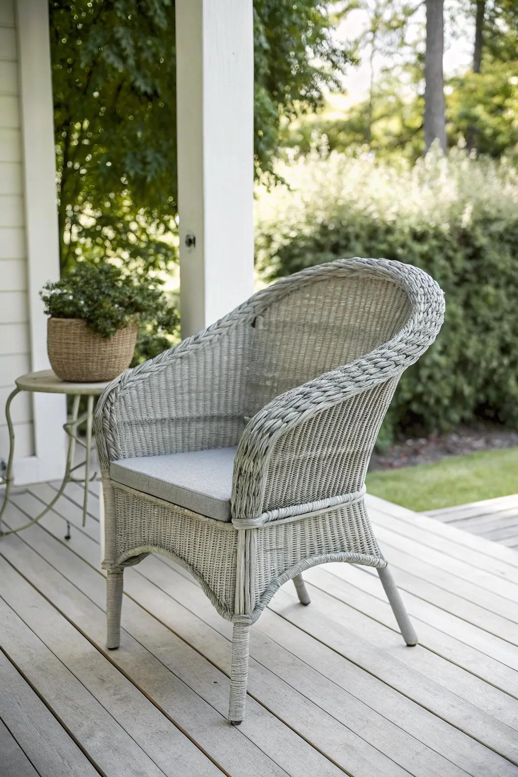 Monochrome gray wicker furniture creating a harmonious and elegant outdoor space.