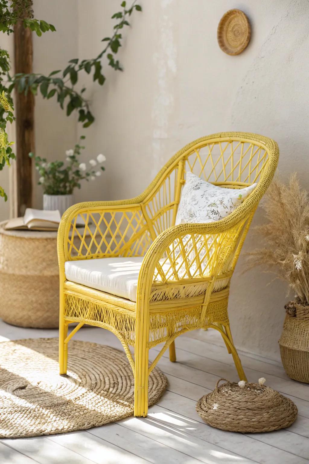 Sunny yellow wicker furniture that instantly lifts the mood of any room.