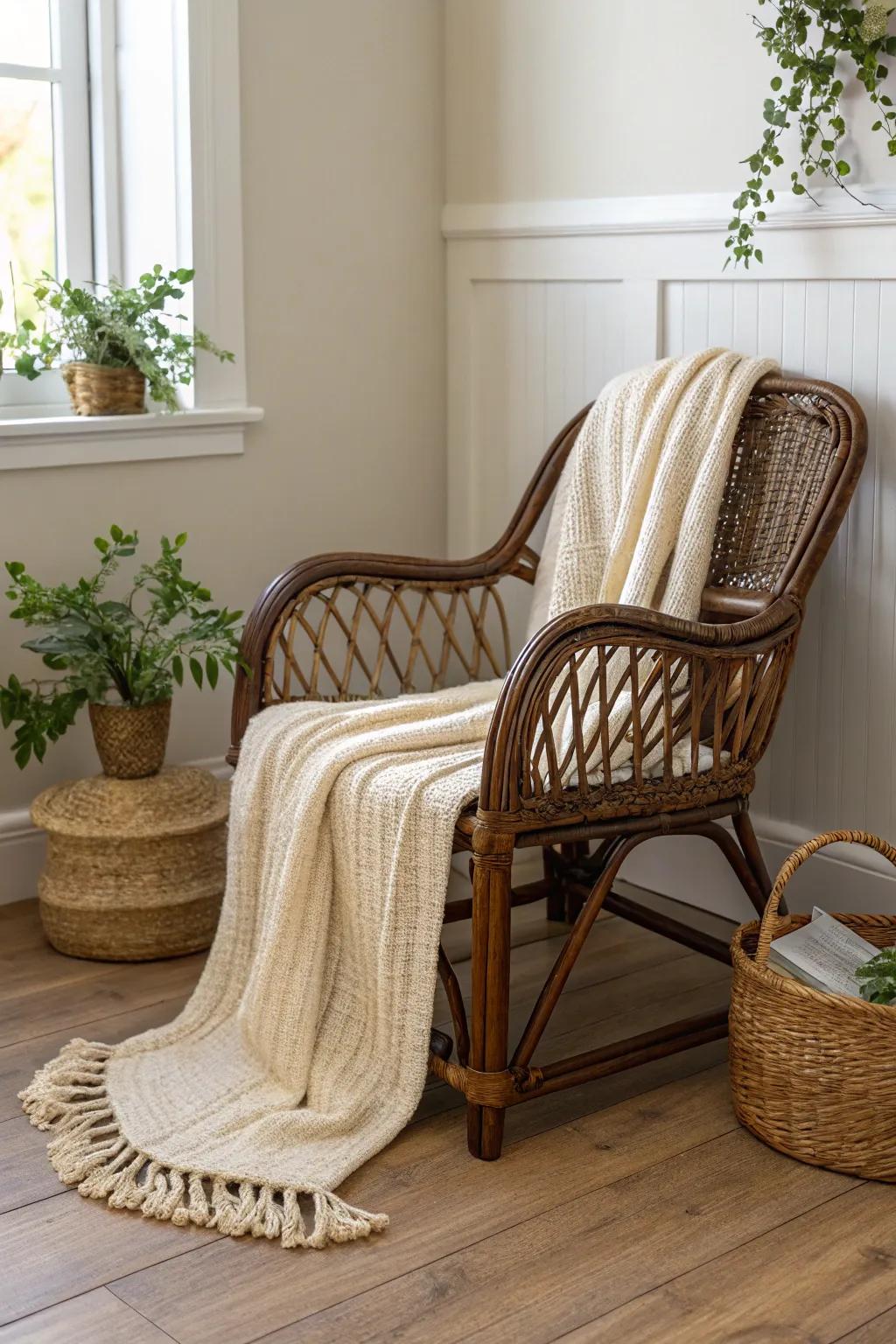 Rustic brown wicker furniture creating a warm and welcoming environment.