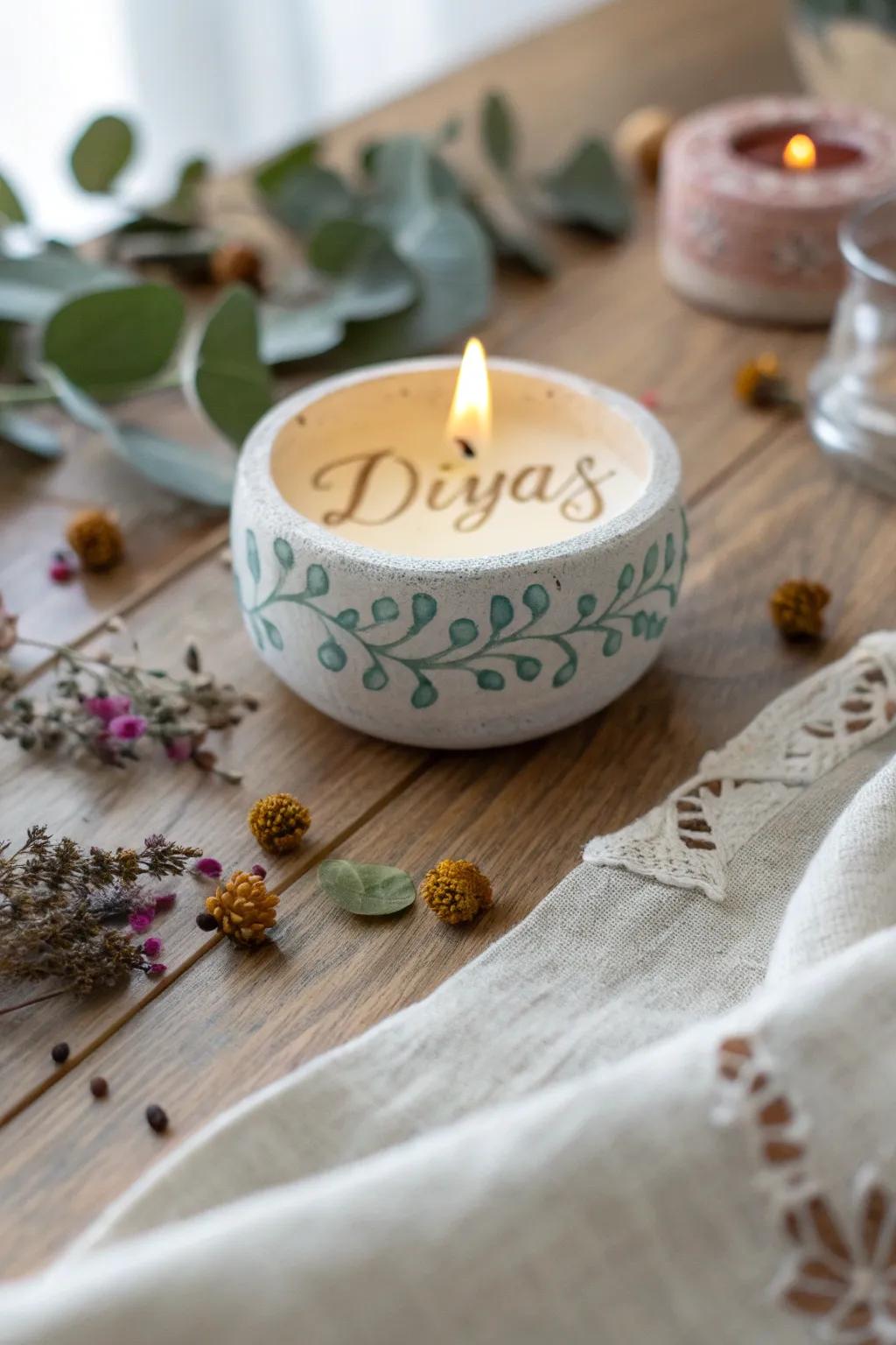 Share your blessings by painting personalized messages on diyas.