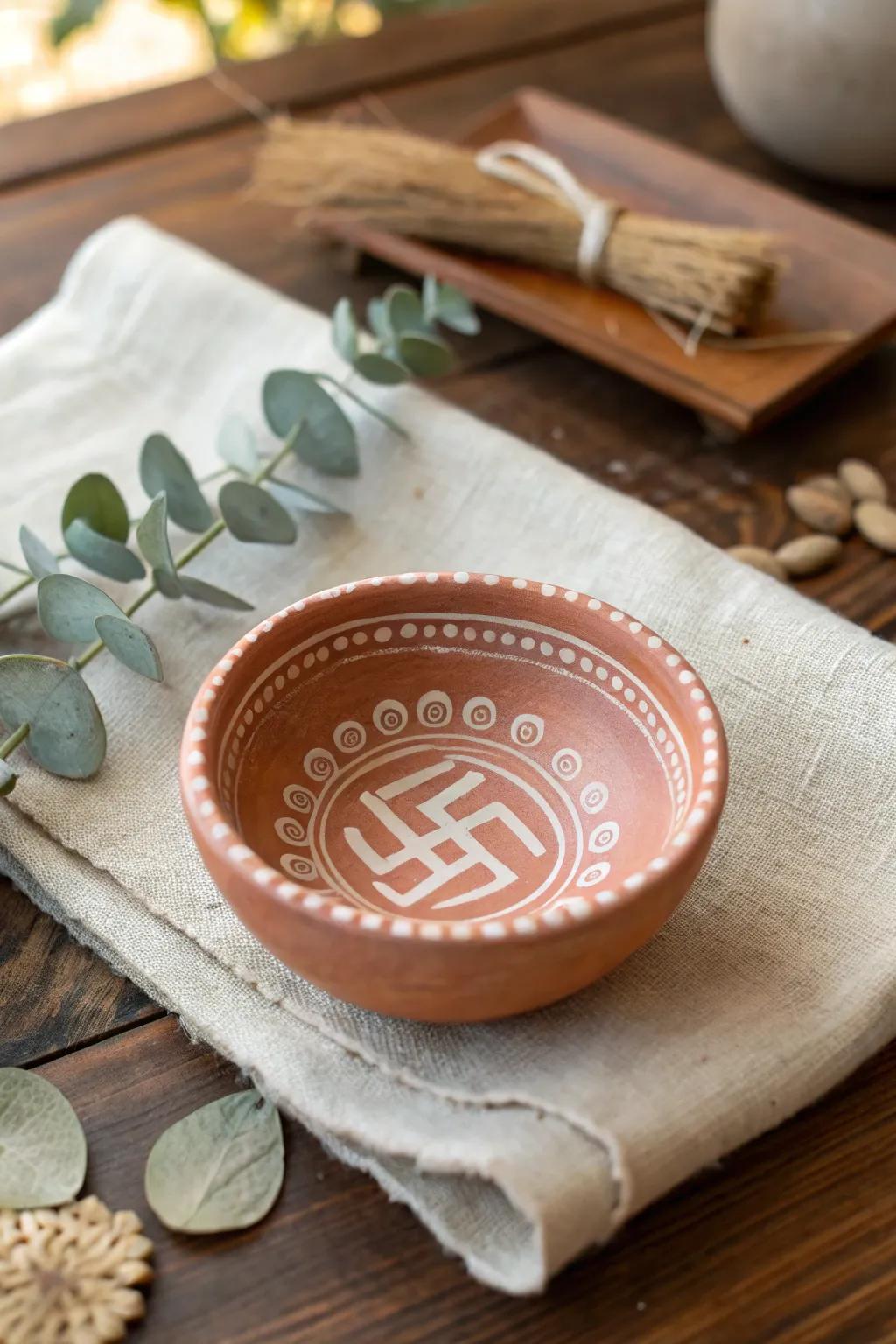 Celebrate auspiciousness with diyas featuring the traditional Swastika symbol.
