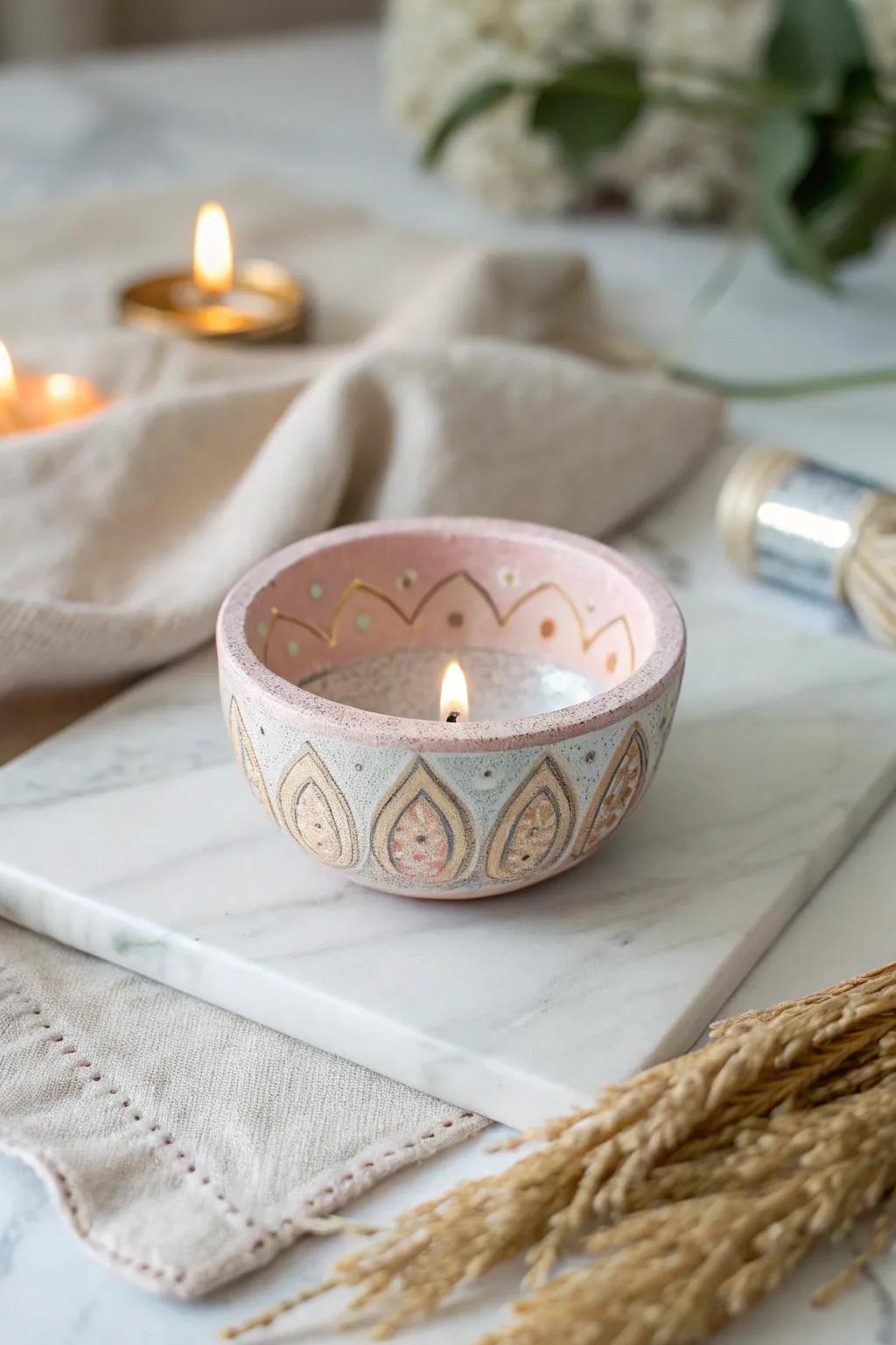 Add dazzling sparkle to your diyas with glitter accents for a festive shimmer.