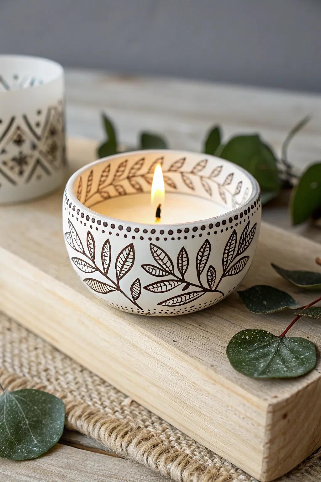 Celebrate nature's beauty with leaf and vine patterns on your diyas.