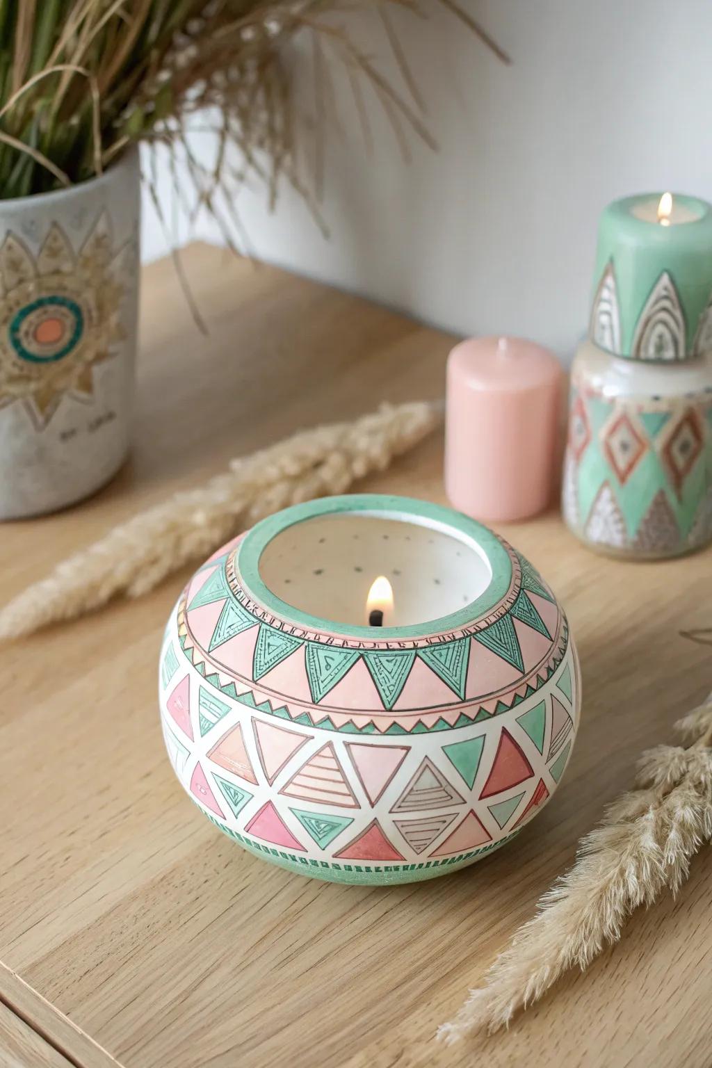 Modernize your diyas with sleek geometric shapes for a chic look.