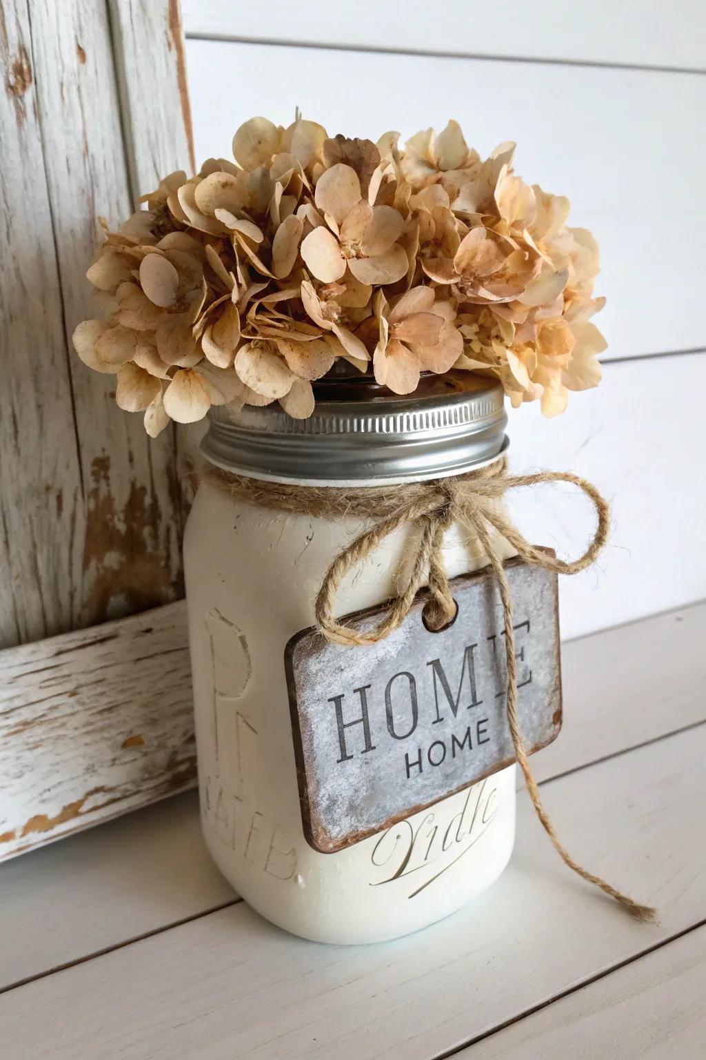 Add an industrial flair with metal-accented mason jar signs