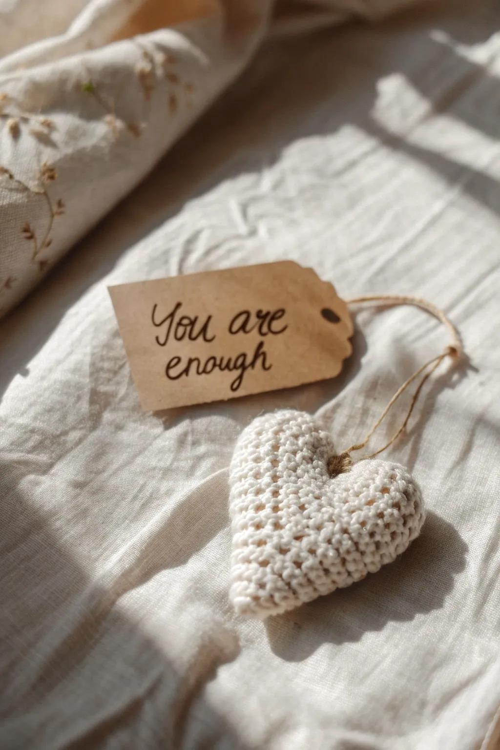 Handcrafted crochet paired with inspirational messages to brighten someone's day.