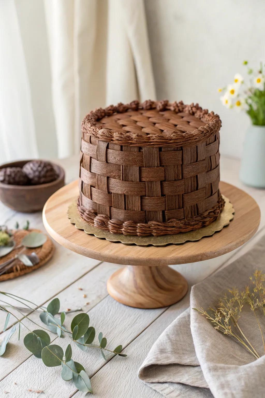 Dive into rich textures with this chocolate basket weave cake, a treat for both eyes and palate.