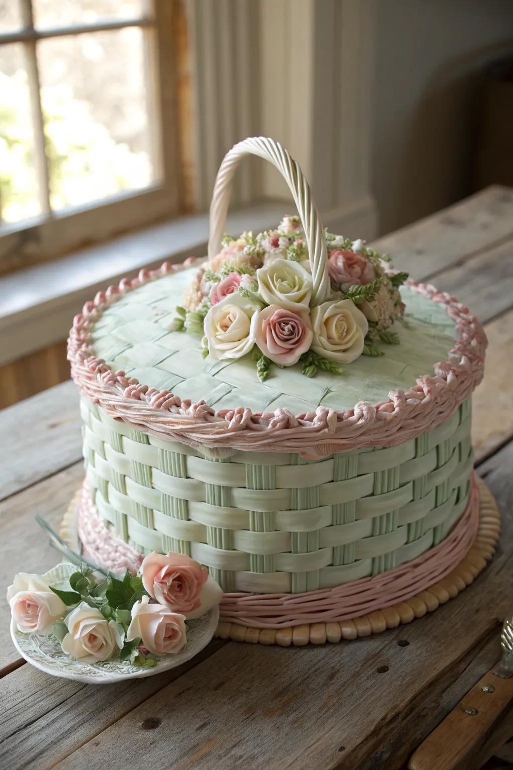 Relive timeless elegance with this vintage-inspired basket cake, showcasing artisanal flower details.