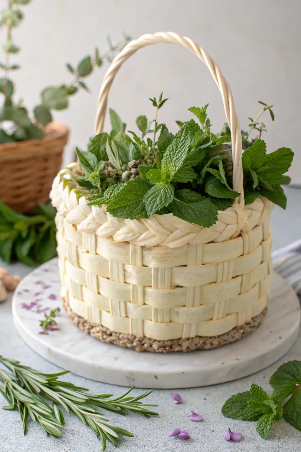 Bring a fresh garden vibe to your cake with edible herbs and greenery.