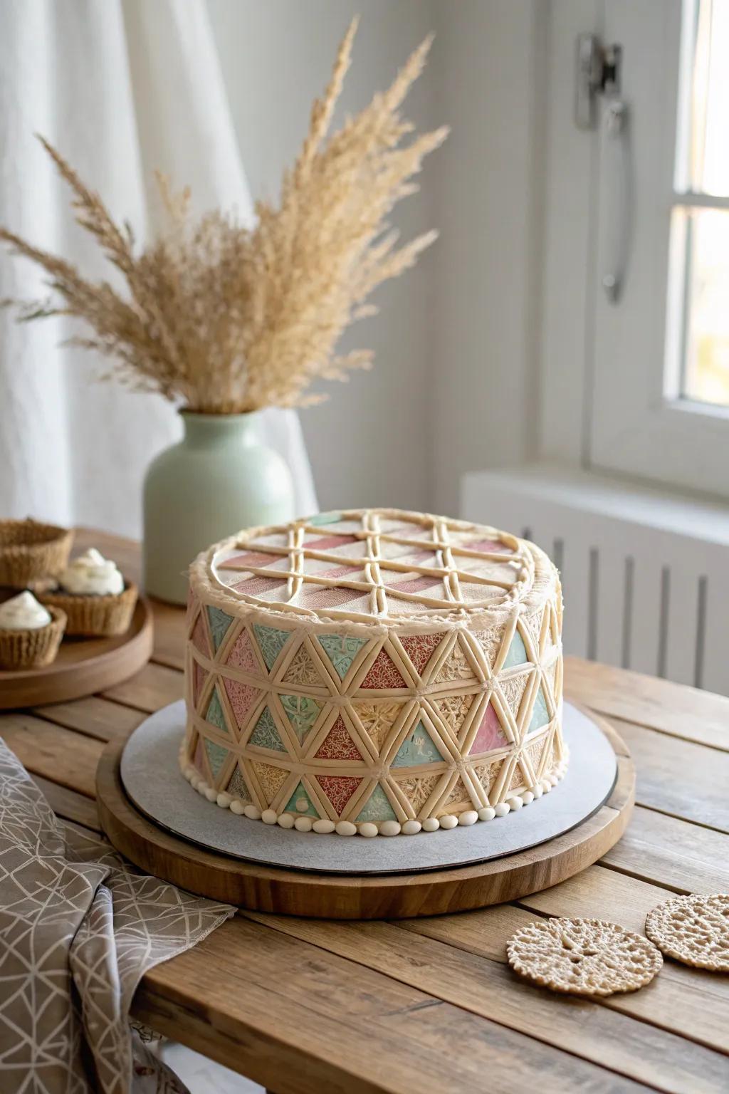 Incorporate sleek geometric patterns for a contemporary twist on basket cakes.